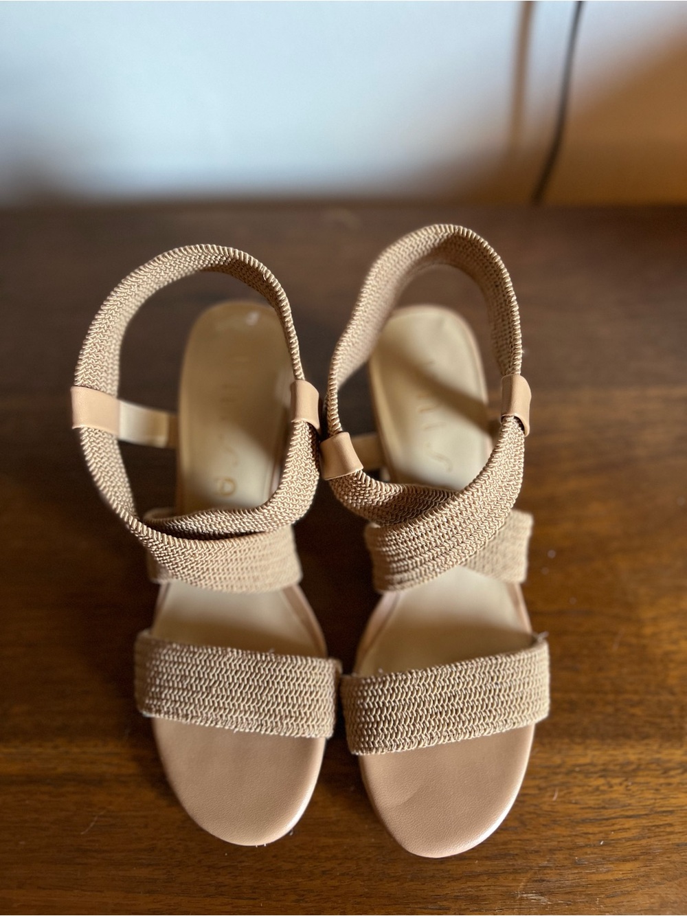 Unisa Beige Elastic Strap Block Heels
